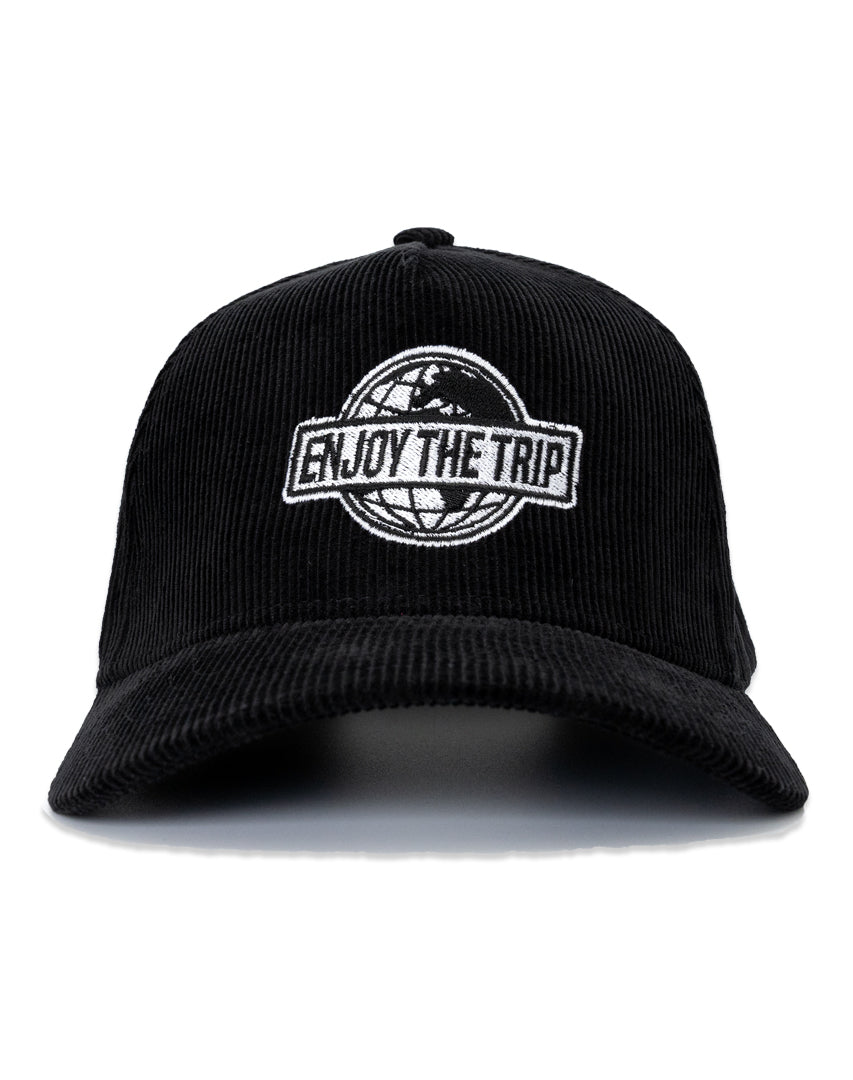 Black cap with 'Enjoy the Trip' Globe Design 