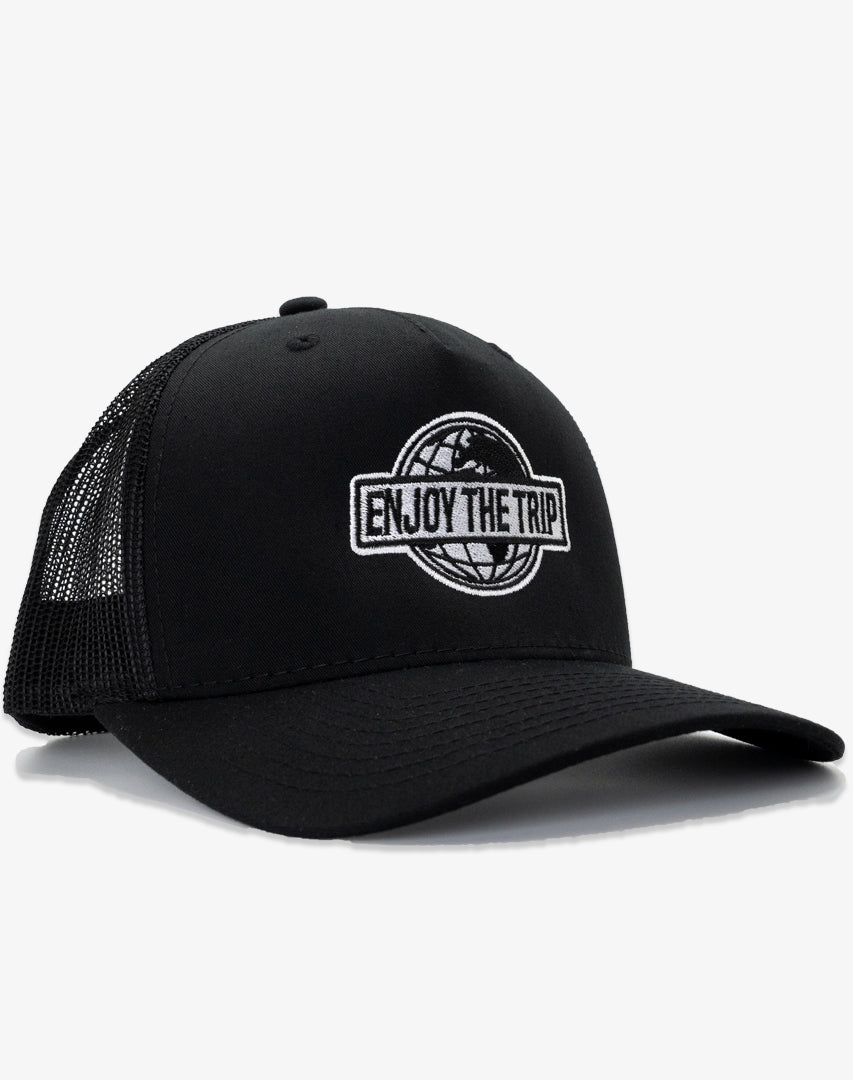 DIPPED Enjoy the Trip Globe Black Trucker Hat