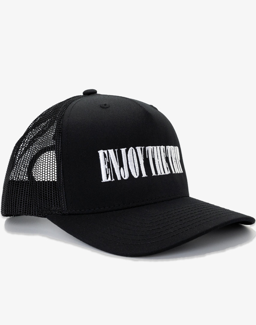 DIPPED Enjoy the Trip Typeface Black Trucker Hat