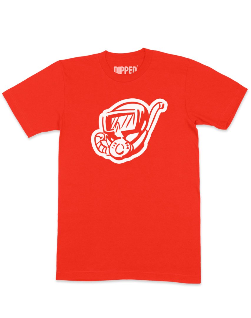 dipped red scuba diver shirt